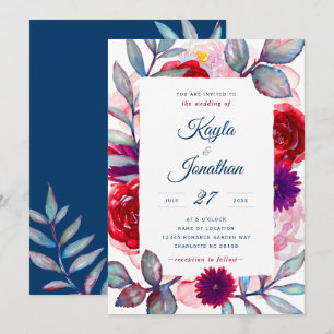 Invitation Mariage d'aquarelle de la marine Burgundy Blush Fl