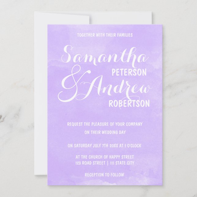 Invitation Mariage d'aquarelle de lavande violette moderne (Devant)