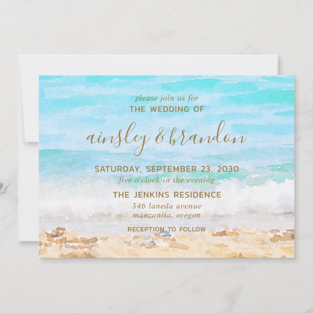 Invitation Mariage d'aquarelle de plage (Devant)