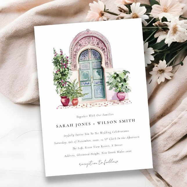 Invitation Mariage d'aquarelle de porte marocaine tropicale (Créateur téléchargé)