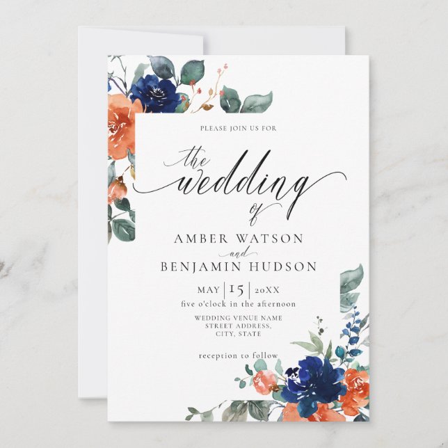 Invitation Mariage d'aquarelle de rouille orange brûlée de la (Devant)