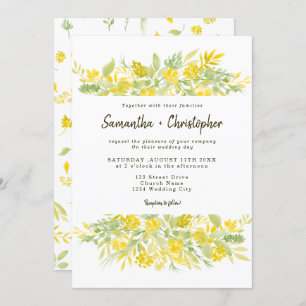 Invitation mariage d'aquarelle Décontracté jaune vert