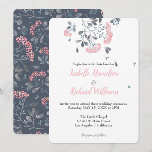 Invitation Mariage d'aquarelle des fleurs rose-gris printanie