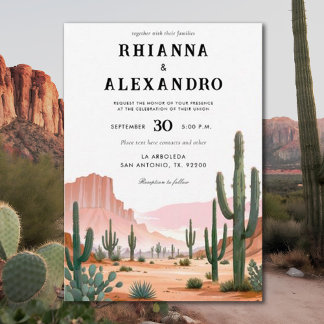 Invitation Mariage d'aquarelle d'été de Cactus du désert