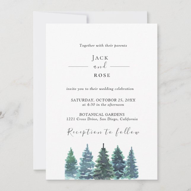Invitation Mariage d'aquarelle d'hiver (Devant)