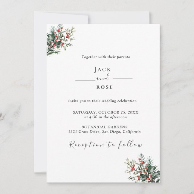 Invitation Mariage d'aquarelle d'hiver (Devant)
