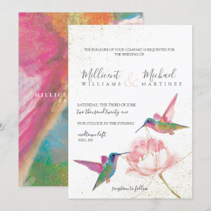 Invitation Mariage d'aquarelle d'or des colibris floraux