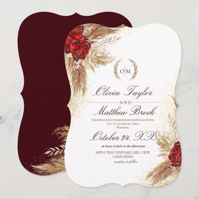 Invitation Mariage d'aquarelle d'or du marron d'automne (Devant / Derrière)