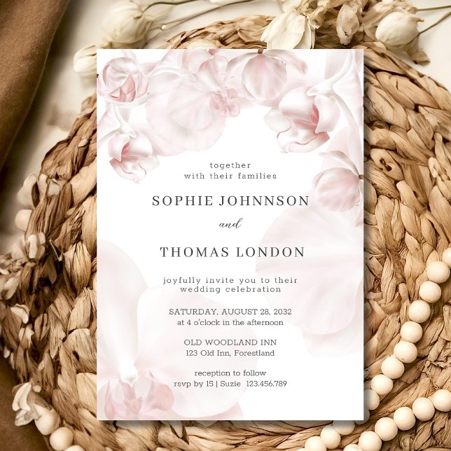 Invitation Mariage d'aquarelle d'orchidée rose poussiéreux (Créateur téléchargé)