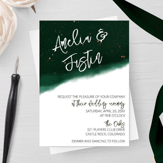 Invitation Mariage d'aquarelle Emerald et Bronze (Créateur téléchargé)