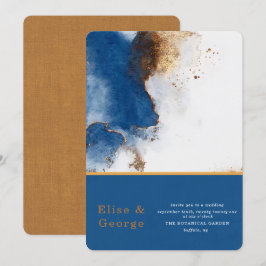 Invitation Mariage d'aquarelle en cuivre rouille bleu