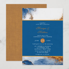 Invitation Mariage d'aquarelle en cuivre rouille bleu