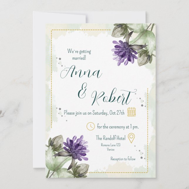 Invitation Mariage d'aquarelle en fleurs de trèfle (Devant)
