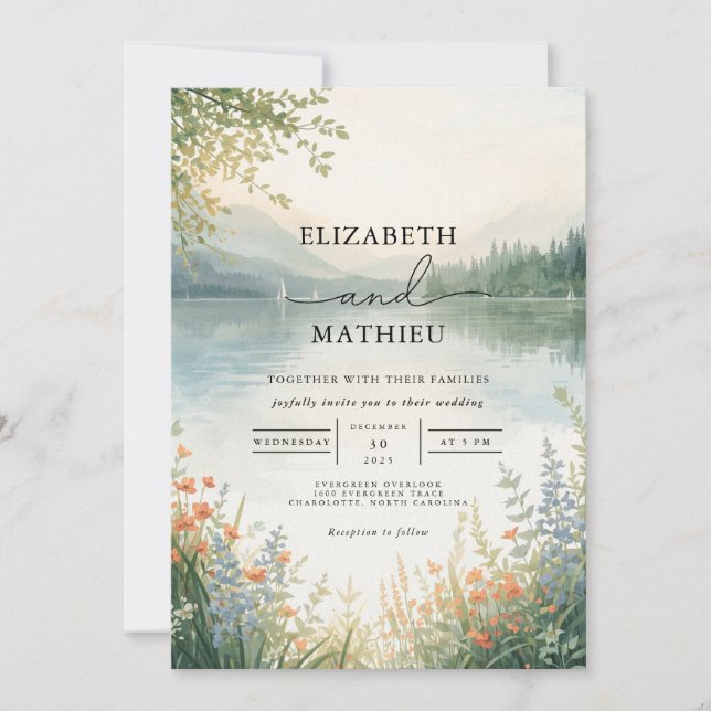 Invitation Mariage d'aquarelle Ethereal Paysage (Devant)