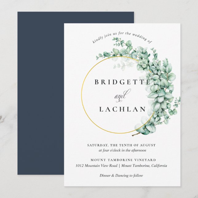Invitation Mariage d'aquarelle Eucalyptus de verdure rustique (Devant / Derrière)