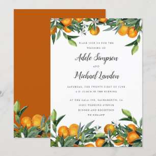 Invitation Mariage d'aquarelle feuille Tangerine Citrus