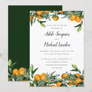 Invitation Mariage d'aquarelle feuille Tangerine Citrus