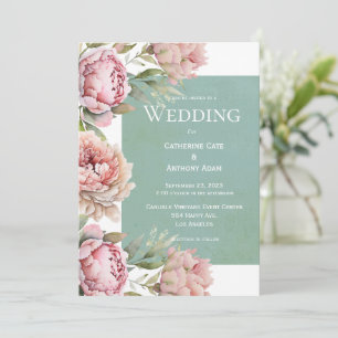 Invitation Mariage d'aquarelle Floral Pink Peonies