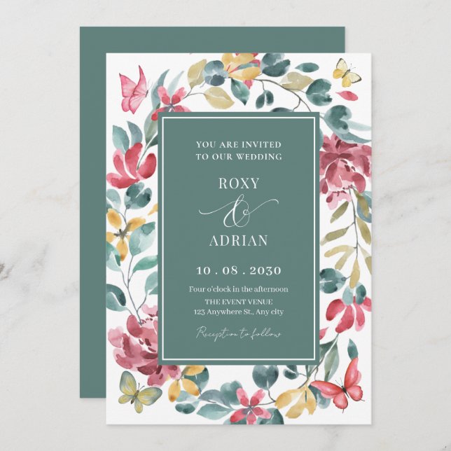 Invitation Mariage d'aquarelle florale (Devant / Derrière)