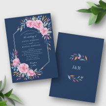 Mariage d'aquarelle florale bleu marine