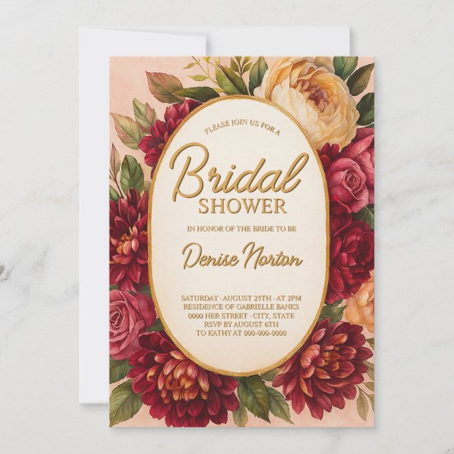 Invitation Mariage d'aquarelle florale de Bourgogne (Devant)