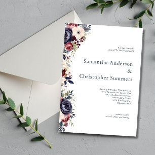 Invitation Mariage d'aquarelle florale de crème marine de Bou
