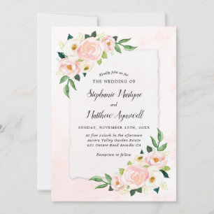 Invitation Mariage d'aquarelle florale rose pâle moderne