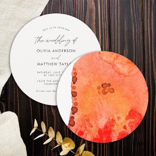 Invitation Mariage d'aquarelle minimaliste rouge orange éléga