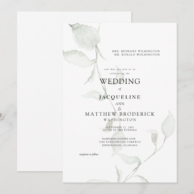 Invitation Mariage d'aquarelle moderne (Devant / Derrière)