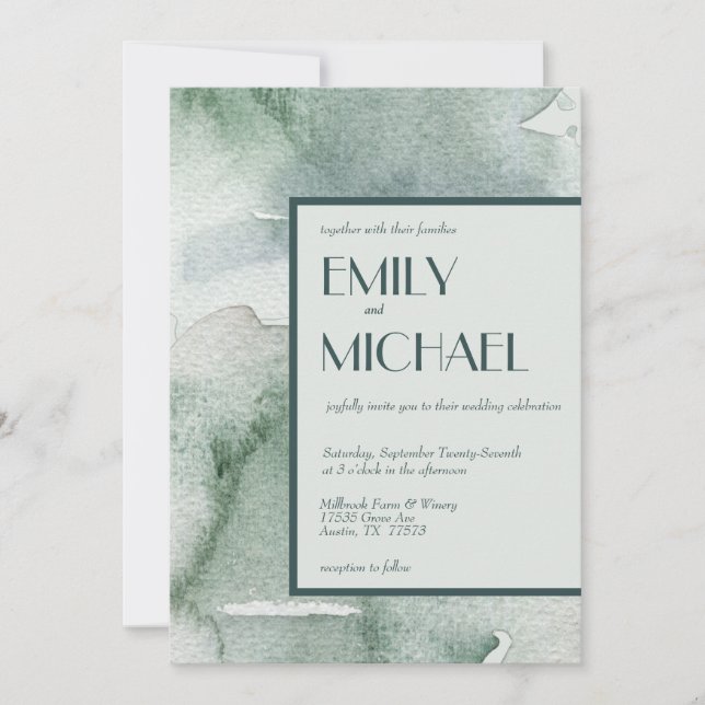 Invitation Mariage d'aquarelle moderne Abstrait Sage Green Mo (Devant)