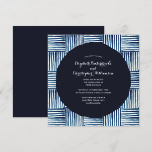 Invitation Mariage d'aquarelle moderne Indigo Blue Stripe
