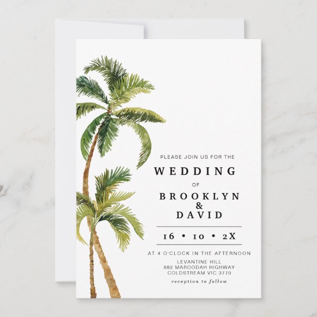 Invitation Mariage d'aquarelle moderne Palm Tree (Devant)