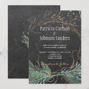 Invitation Mariage d'aquarelle naturel d'hiver moderne