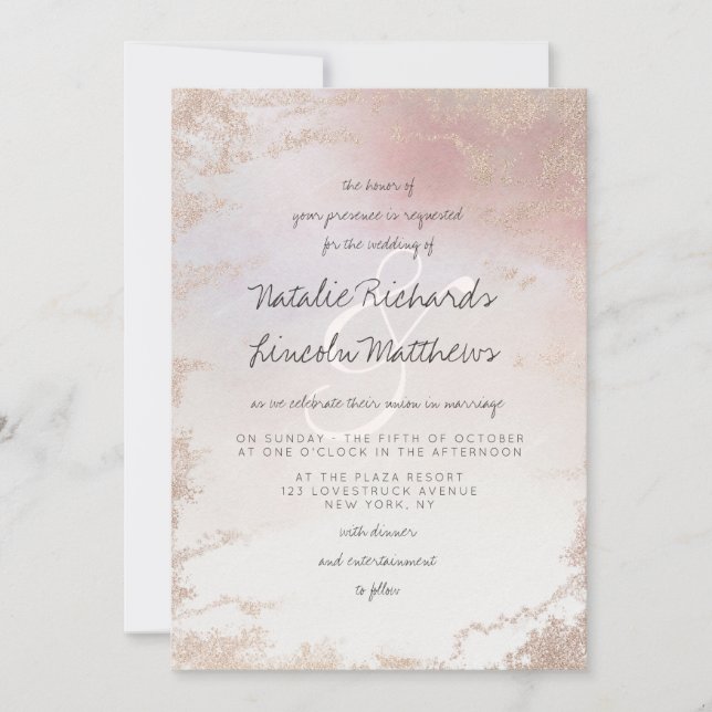 Invitation Mariage d'aquarelle Ombre Blush Pink Froid (Devant)
