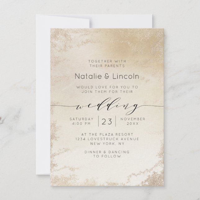 Invitation Mariage d'aquarelle Ombre jaune or givrée (Devant)