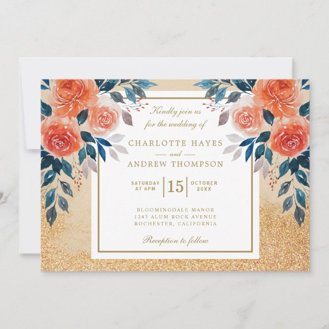 Invitation Mariage d'aquarelle orange chic (Devant)