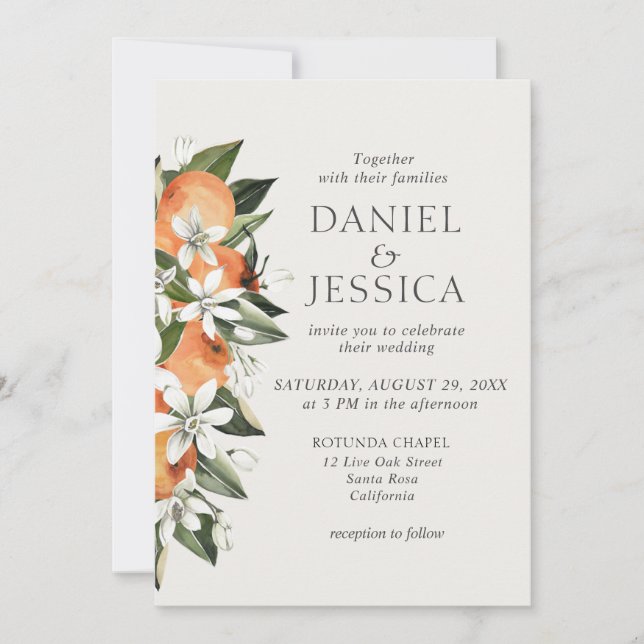 Invitation Mariage d'aquarelle orangé moderne (Devant)