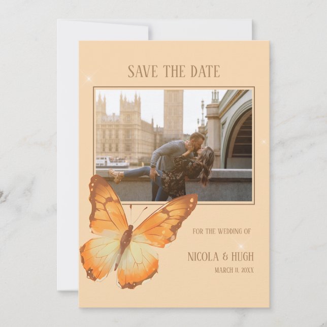 Invitation Mariage d'aquarelle papillon Photo Enregistrer la  (Devant)