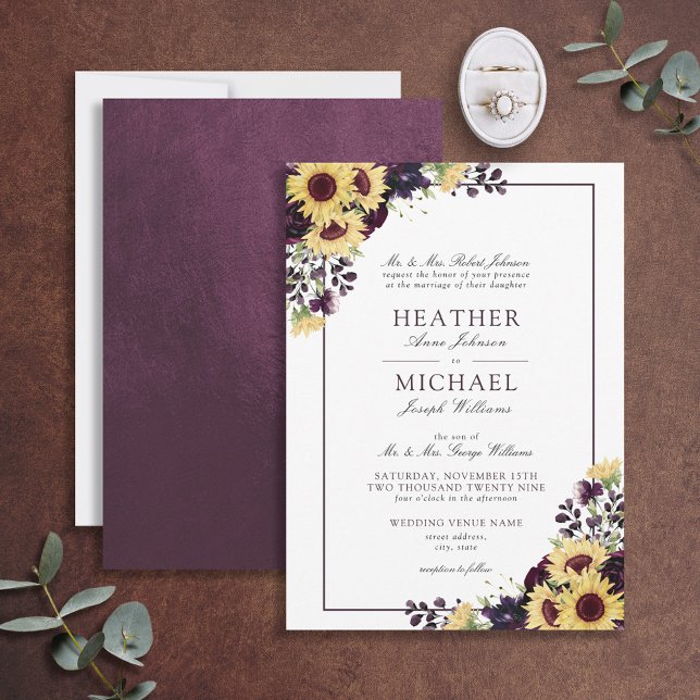 Invitation Mariage d'aquarelle Plum violet (Créateur téléchargé)