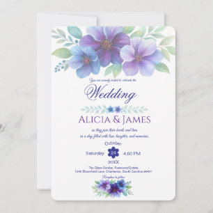 Invitation Mariage d'aquarelle romantique bleu violet