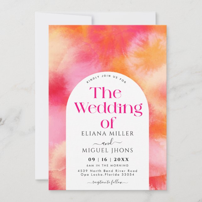 Invitation Mariage d'aquarelle rose et orange moderne chaud (Devant)