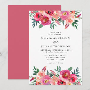 Invitation Mariage d'aquarelle rose et rouge floral