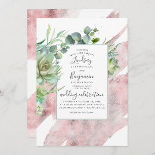 Invitation Mariage d'aquarelle Rose et succulent