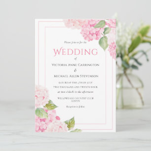 Invitation Mariage d'aquarelle rose Hydrangea Floral