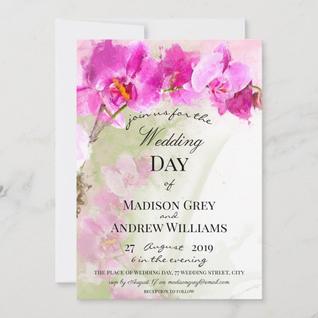 Invitation Mariage d'aquarelle rose orchidée (Devant)
