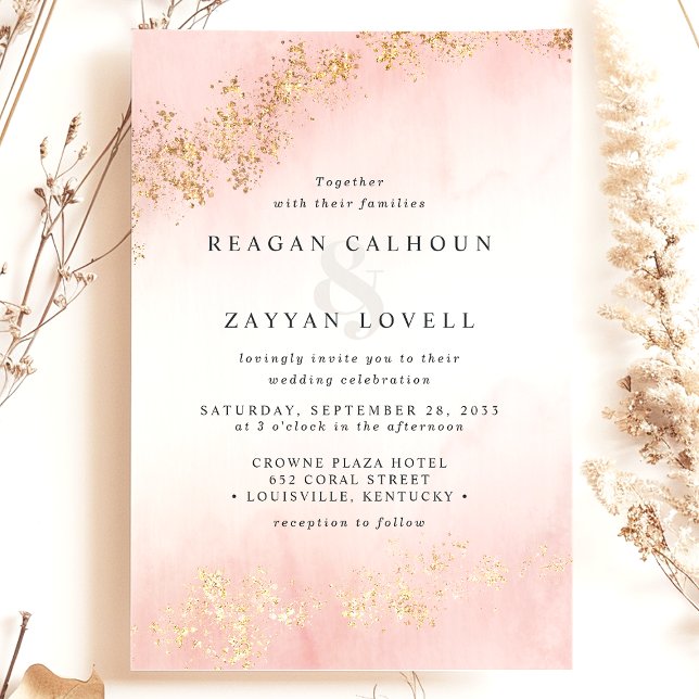 Invitation Mariage d'aquarelle rose pâle (Créateur téléchargé)