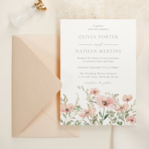 Invitation Mariage d'aquarelle rose pâle et pâle pour Fleurs