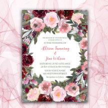 Mariage d'aquarelle rose rose bordeaux