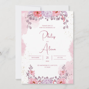 Invitation Mariage d'aquarelle rose rose Rose