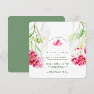Invitation Mariage d'aquarelle rose rouge eucalyptus